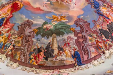 WIBLINGEN, BAVARIA, GERMANY, HAZİRAN 08, 2022: 18. yüzyıl mimarları Christian ve Johann Wiedemann tarafından Wiblingen Manastırı yakınlarındaki kütüphanenin rokoko ve barok süslemeleri