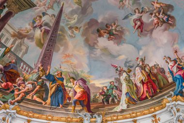 OTTOBEUREN, BAVARIA, GERMANY, HAZİRAN 04, 2022: Johann Jakob Zeiller (1708-1783) Ottobeuren Manastırı Bazilikası 'nda tavan freskleri