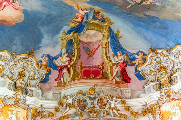 Steingaden Bavaria Germany June 2022 Ceilings Frescoes Decors Church Wieskirche — Foto de Stock