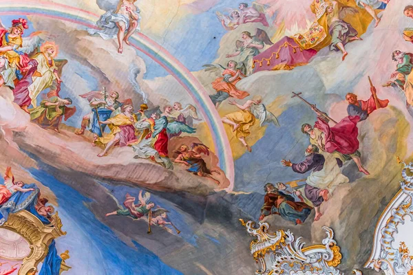 Steingaden Bavaria Niemcy Czerwca 2022 Freski Dekoracje Sufitowe Kościoła Wieskirche — Zdjęcie stockowe