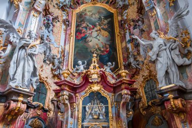 OTTOBEUREN, BAVARIA, GERMANY, 29 MAYIS 2022: Ottobeuren Manastırı Bazilikası 'nın iç mekanları, freskleri ve mimari süslemeleri