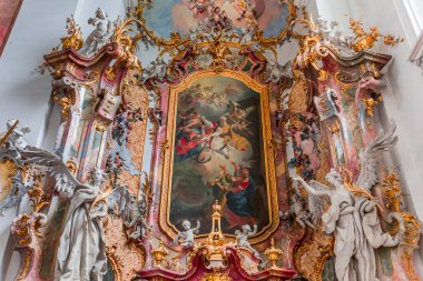 OTTOBEUREN, BAVARIA, GERMANY, 29 MAYIS 2022: Ottobeuren Manastırı Bazilikası 'nın iç mekanları, freskleri ve mimari süslemeleri