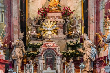 BIRNAU, BAVARIA, GERMANY, JUNE 07, 2022: Birnau bazilikasında Rococo ve barok dekorları, Gottfried Bernhard Gotz ve Joseph Anton Feuchtmayer, 18. yüzyıl