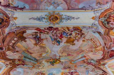 BIRNAU, BAVARIA, GERMANY, JUNE 07, 2022: Birnau bazilikasında Rococo ve barok dekorları, Gottfried Bernhard Gotz ve Joseph Anton Feuchtmayer, 18. yüzyıl