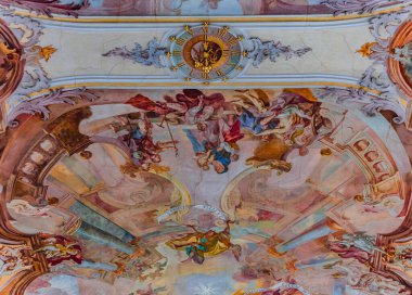 BIRNAU, BAVARIA, GERMANY, JUNE 07, 2022: Birnau bazilikasında Rococo ve barok dekorları, Gottfried Bernhard Gotz ve Joseph Anton Feuchtmayer, 18. yüzyıl