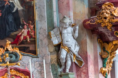 BIRNAU, BAVARIA, GERMANY, JUNE 07, 2022: Birnau bazilikasında Rococo ve barok dekorları, Gottfried Bernhard Gotz ve Joseph Anton Feuchtmayer, 18. yüzyıl