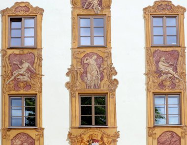 Oberramergau, bavaria, germany, 01 june, 2022, Mural paintings on houses facades in the streets of Oberammergau village, bavaria, germany