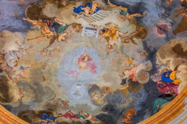 WIBLINGEN, BAVARIA, GERMANY, JUNE 08, 2022: 18. yüzyıl ressamı Januarius Zick tarafından Ulm şehri yakınlarındaki Wiblingen Manastırı 'ndaki Rococo ve barok tavan freskleri