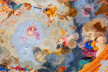 WIBLINGEN, BAVARIA, GERMANY, JUNE 08, 2022: 18. yüzyıl ressamı Januarius Zick tarafından Ulm şehri yakınlarındaki Wiblingen Manastırı 'ndaki Rococo ve barok tavan freskleri