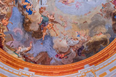 WIBLINGEN, BAVARIA, GERMANY, JUNE 08, 2022 : Rococo and baroque ceilings frescoes in Wiblingen abbey, near Ulm city, by painter  Januarius Zick , 18th century