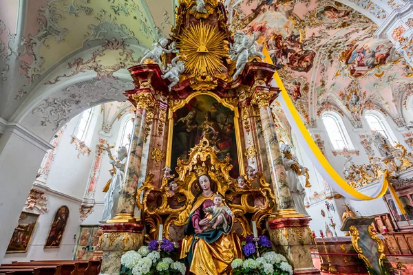 Rottenbuch Bavaria Alemanha Junho 2022 Interiores Afrescos Decorações Arquitetônicas Basílica — Fotografia de Stock