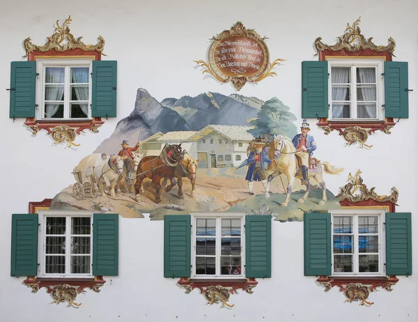 Oberramergau Bavaria Germania Giugno 2022 Pitture Murali Facciate Case Nelle — Foto Stock