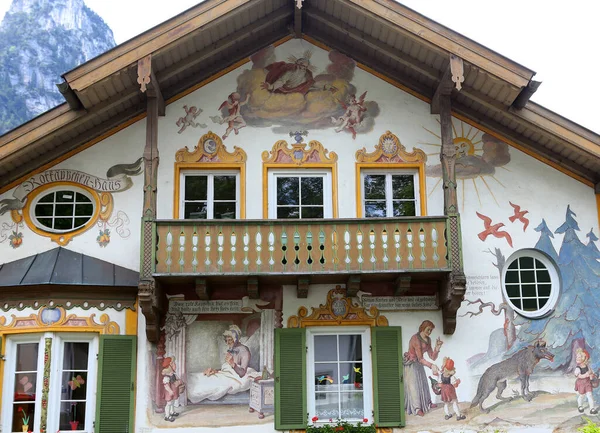 Oberramergau Bavaria Germany June 2022 Mural Малюнки Будинках Фасадів Вулицях — стокове фото