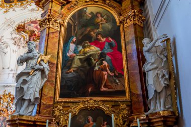 DiESSEN, BAVARIA, GERMANY, HAZİRAN 03 Haziran 2022: Diessen Marienmunster Kilisesi 'ndeki Rococo ve barok dekorları, Ammersee Gölü' ndeki çeşitli isimsiz sanatçılar tarafından, 18. yüzyıl.