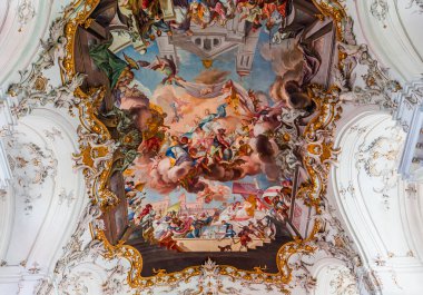 DIESSEN, BAVARIA, GERMANY, JUNE 03, 2022 : Rococo and baroque decors in Diessen Marienmunster church, on Ammersee lake, by various anonymous artists , 18th century