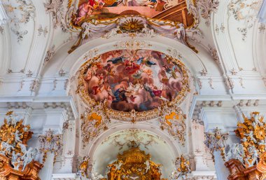 DIESSEN, BAVARIA, GERMANY, JUNE 03, 2022 : Rococo and baroque decors in Diessen Marienmunster church, on Ammersee lake, by various anonymous artists , 18th century