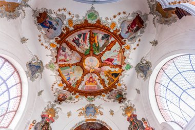 FUSSEN, BAVARIA, GERMANY, MAY 31, 2022 : Rococo and baroque decors in Fussen holy spirit, on Konstanz lake, by various anonymous artists , 18th century