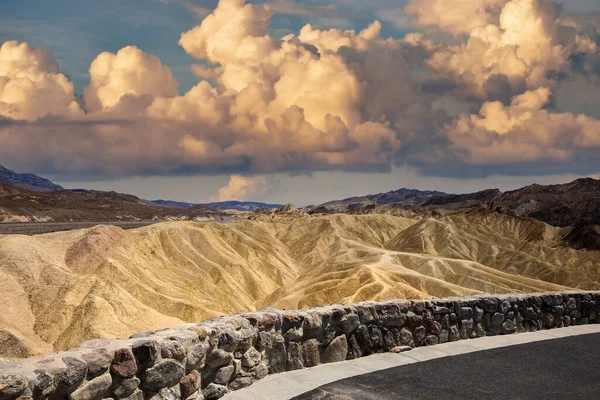 Zabriskie point, with sky and clouds,  death valley, california, usa