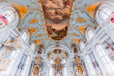 LECHBRUCK AM SEE, BAVARIA, GERMANY, MAY 30, 2022 : Rococo and baroque decors in Catholic Church Maria Heimsuchung, by various anonymous artists , 18th century
