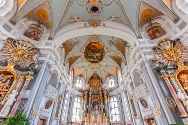 LECHBRUCK AM SEE, BAVARIA, GERMANY, MAY 30, 2022 : Rococo and baroque decors in Catholic Church Maria Heimsuchung, by various anonymous artists , 18th century