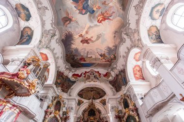 LINDAU, BAVARIA, GERMANY, JUNE 05, 2022 : Rococo and baroque decors in Lindau abbey, church of our lady virgin mary