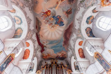 LINDAU, BAVARIA, GERMANY, JUNE 05, 2022 : Rococo and baroque decors in Lindau abbey, church of our lady virgin mary