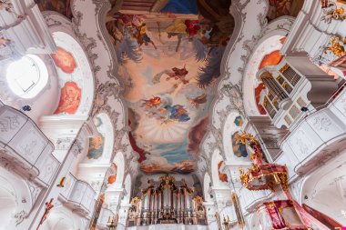 LINDAU, BAVARIA, GERMANY, JUNE 05, 2022 : Rococo and baroque decors in Lindau abbey, church of our lady virgin mary