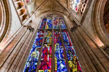 LES ANDELYS, FRANCE, APRIL 23, 2022 : stained glasses windows of  Our Lady collegiate church, by anonymous artists, 16th century