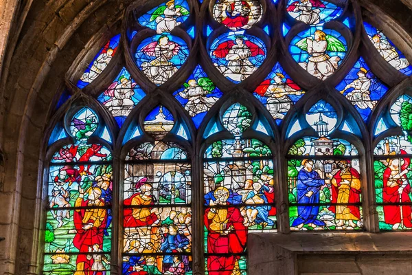 LES ANDELYS, FRANCE, APRIL 23, 2022 : stained glasses windows of  Our Lady collegiate church, by anonymous artists, 16th century