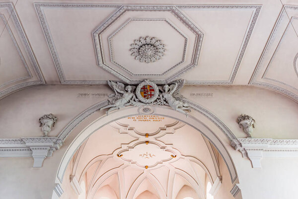 MEERSBURG, BAVARIA, GERMANY, JUNE 06, 2022 : Rococo and baroque decors in Catholic Church Maria Heimsuchung, by various anonymous artists , 18th centur