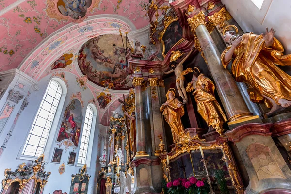 Oberammergau Bavaria Germany June 2022 Rococo Baroque Decors Catholic Church — Zdjęcie stockowe