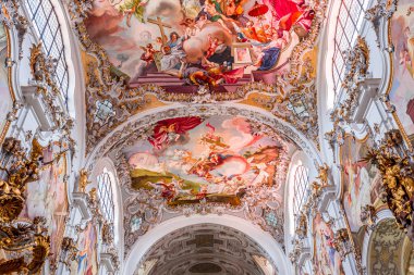 STEINGADEN, BAVARIA, GERMANY, MAY 30, 2022 : interiors, frescoes and architectural decors of  St John the baptist church, sstucco by Franz Xaver Schmuzer (1740-1742), frescoes by Johann Georg Bergmller (1741-1742)