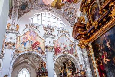 STEINGADEN, BAVARIA, GERMANY, MAY 30, 2022 : interiors, frescoes and architectural decors of  St John the baptist church, sstucco by Franz Xaver Schmuzer (1740-1742), frescoes by Johann Georg Bergmller (1741-1742)
