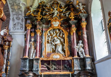 STEINGADEN, BAVARIA, GERMANY, MAY 30, 2022 : interiors, frescoes and architectural decors of  St John the baptist church, sstucco by Franz Xaver Schmuzer (1740-1742), frescoes by Johann Georg Bergmller (1741-1742)