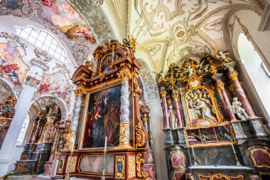 STEINGADEN, BAVARIA, GERMANY, MAY 30, 2022 : interiors, frescoes and architectural decors of  St John the baptist church, sstucco by Franz Xaver Schmuzer (1740-1742), frescoes by Johann Georg Bergmller (1741-1742)