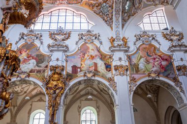 STEINGADEN, BAVARIA, GERMANY, MAY 30, 2022 : interiors, frescoes and architectural decors of  St John the baptist church, sstucco by Franz Xaver Schmuzer (1740-1742), frescoes by Johann Georg Bergmller (1741-1742)