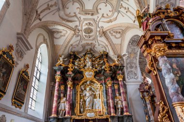 STEINGADEN, BAVARIA, GERMANY, MAY 30, 2022 : interiors, frescoes and architectural decors of  St John the baptist church, sstucco by Franz Xaver Schmuzer (1740-1742), frescoes by Johann Georg Bergmller (1741-1742)
