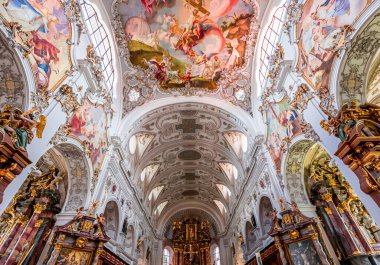 STEINGADEN, BAVARIA, GERMANY, MAY 30, 2022 : interiors, frescoes and architectural decors of  St John the baptist church, sstucco by Franz Xaver Schmuzer (1740-1742), frescoes by Johann Georg Bergmller (1741-1742)