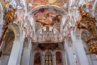 STEINGADEN, BAVARIA, GERMANY, MAY 30, 2022 : interiors, frescoes and architectural decors of  St John the baptist church, sstucco by Franz Xaver Schmuzer (1740-1742), frescoes by Johann Georg Bergmller (1741-1742)