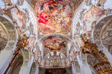 STEINGADEN, BAVARIA, GERMANY, MAY 30, 2022 : interiors, frescoes and architectural decors of  St John the baptist church, sstucco by Franz Xaver Schmuzer (1740-1742), frescoes by Johann Georg Bergmller (1741-1742)