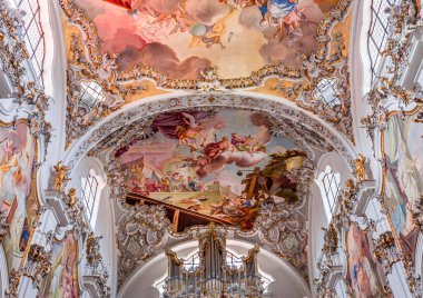 STEINGADEN, BAVARIA, GERMANY, MAY 30, 2022 : interiors, frescoes and architectural decors of  St John the baptist church, sstucco by Franz Xaver Schmuzer (1740-1742), frescoes by Johann Georg Bergmller (1741-1742)