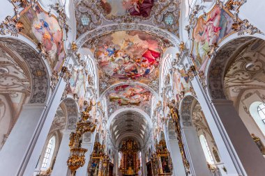 STEINGADEN, BAVARIA, GERMANY, MAY 30, 2022 : interiors, frescoes and architectural decors of  St John the baptist church, sstucco by Franz Xaver Schmuzer (1740-1742), frescoes by Johann Georg Bergmller (1741-1742)