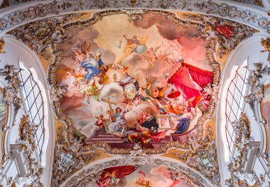 STEINGADEN, BAVARIA, GERMANY, MAY 30, 2022 : interiors, frescoes and architectural decors of  St John the baptist church, sstucco by Franz Xaver Schmuzer (1740-1742), frescoes by Johann Georg Bergmller (1741-1742)