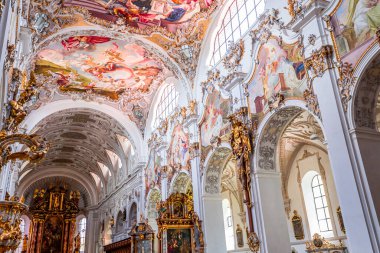 STEINGADEN, BAVARIA, GERMANY, MAY 30, 2022 : interiors, frescoes and architectural decors of  St John the baptist church, sstucco by Franz Xaver Schmuzer (1740-1742), frescoes by Johann Georg Bergmller (1741-1742)