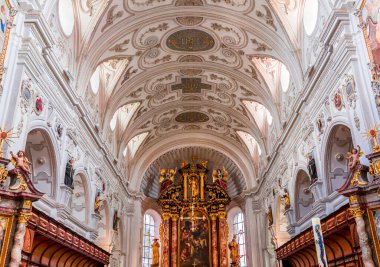 STEINGADEN, BAVARIA, GERMANY, MAY 30, 2022 : interiors, frescoes and architectural decors of  St John the baptist church, sstucco by Franz Xaver Schmuzer (1740-1742), frescoes by Johann Georg Bergmller (1741-1742)