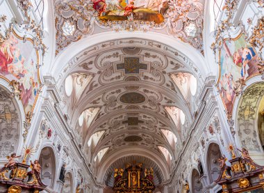 STEINGADEN, BAVARIA, GERMANY, MAY 30, 2022 : interiors, frescoes and architectural decors of  St John the baptist church, sstucco by Franz Xaver Schmuzer (1740-1742), frescoes by Johann Georg Bergmller 