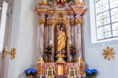 WILDSTEIG, BAVARIA, GERMANY, JUNE 02, 2022 : baroque and rococo frescoes and architectural decors of Wildsteig church