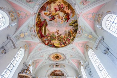 WILDSTEIG, BAVARIA, GERMANY, JUNE 02, 2022 : baroque and rococo frescoes and architectural decors of Wildsteig church