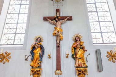 WILDSTEIG, BAVARIA, GERMANY, JUNE 02, 2022 : baroque and rococo frescoes and architectural decors of Wildsteig church