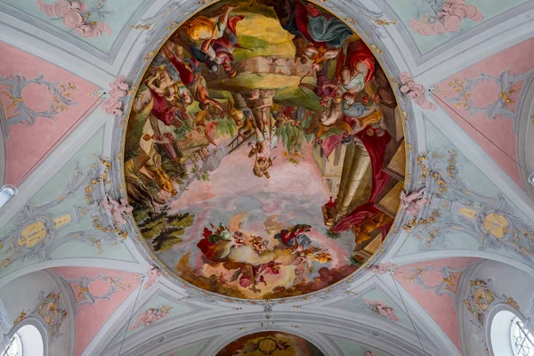 Wildsteig Bavaria Germany June 2022 Baroque Rococo Frescoes Architectural Decors – stockfoto